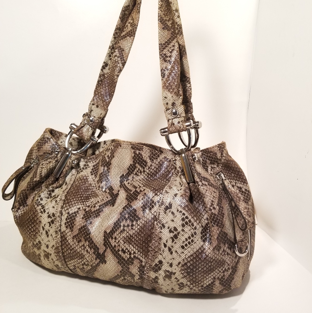B Makowsky Python Printed Lthr Satchel - image 1